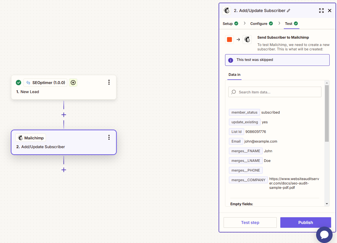 Publish Mailchimp Zap